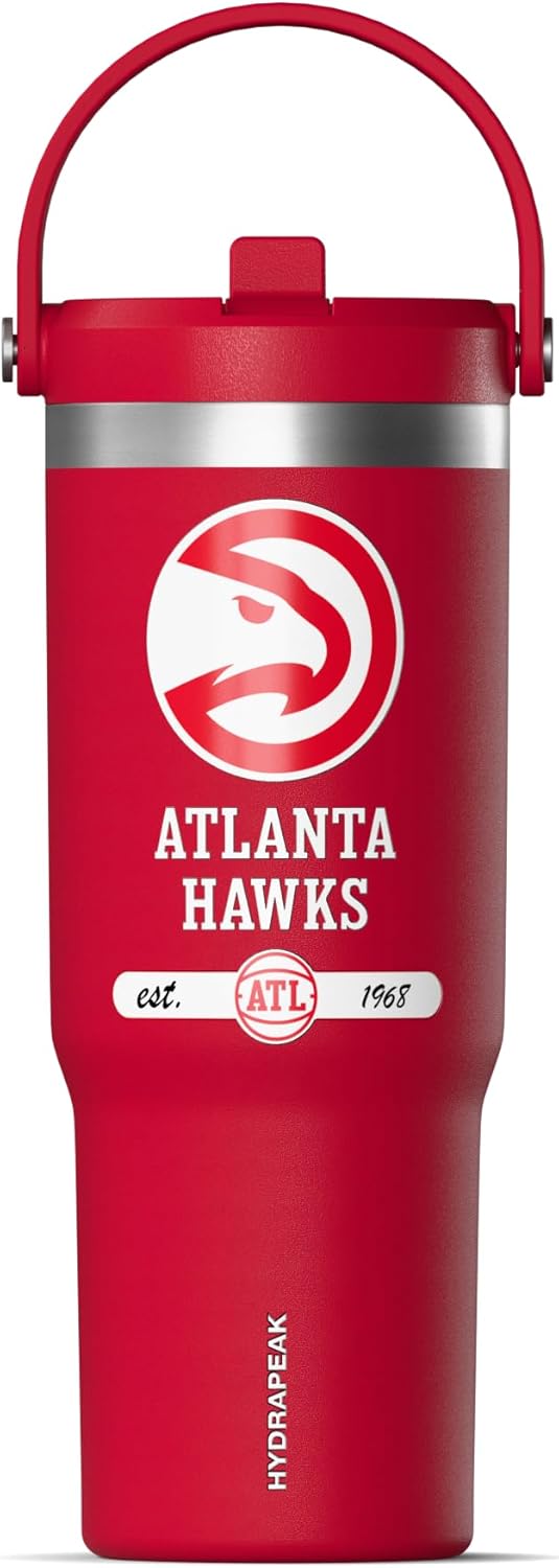 NBA Officially Licensed New Orleans Pelicans Nomad 32oz Insulated Stainless Steel Leakproof Travel Tumbler with Flexible Grip Handle, Straw Lid & Cupholder Friendly Design