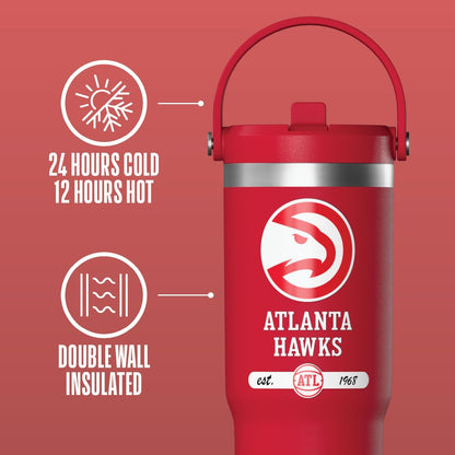 NBA Officially Licensed New Orleans Pelicans Nomad 32oz Insulated Stainless Steel Leakproof Travel Tumbler with Flexible Grip Handle, Straw Lid & Cupholder Friendly Design