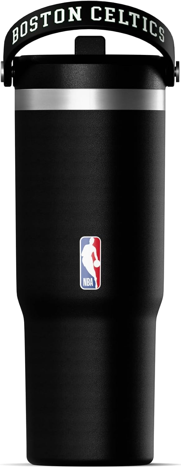 NBA Officially Licensed New Orleans Pelicans Nomad 32oz Insulated Stainless Steel Leakproof Travel Tumbler with Flexible Grip Handle, Straw Lid & Cupholder Friendly Design