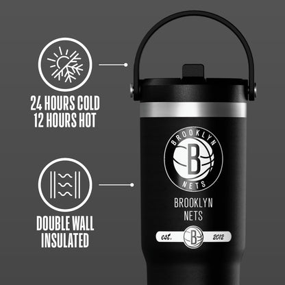 NBA Officially Licensed New Orleans Pelicans Nomad 32oz Insulated Stainless Steel Leakproof Travel Tumbler with Flexible Grip Handle, Straw Lid & Cupholder Friendly Design
