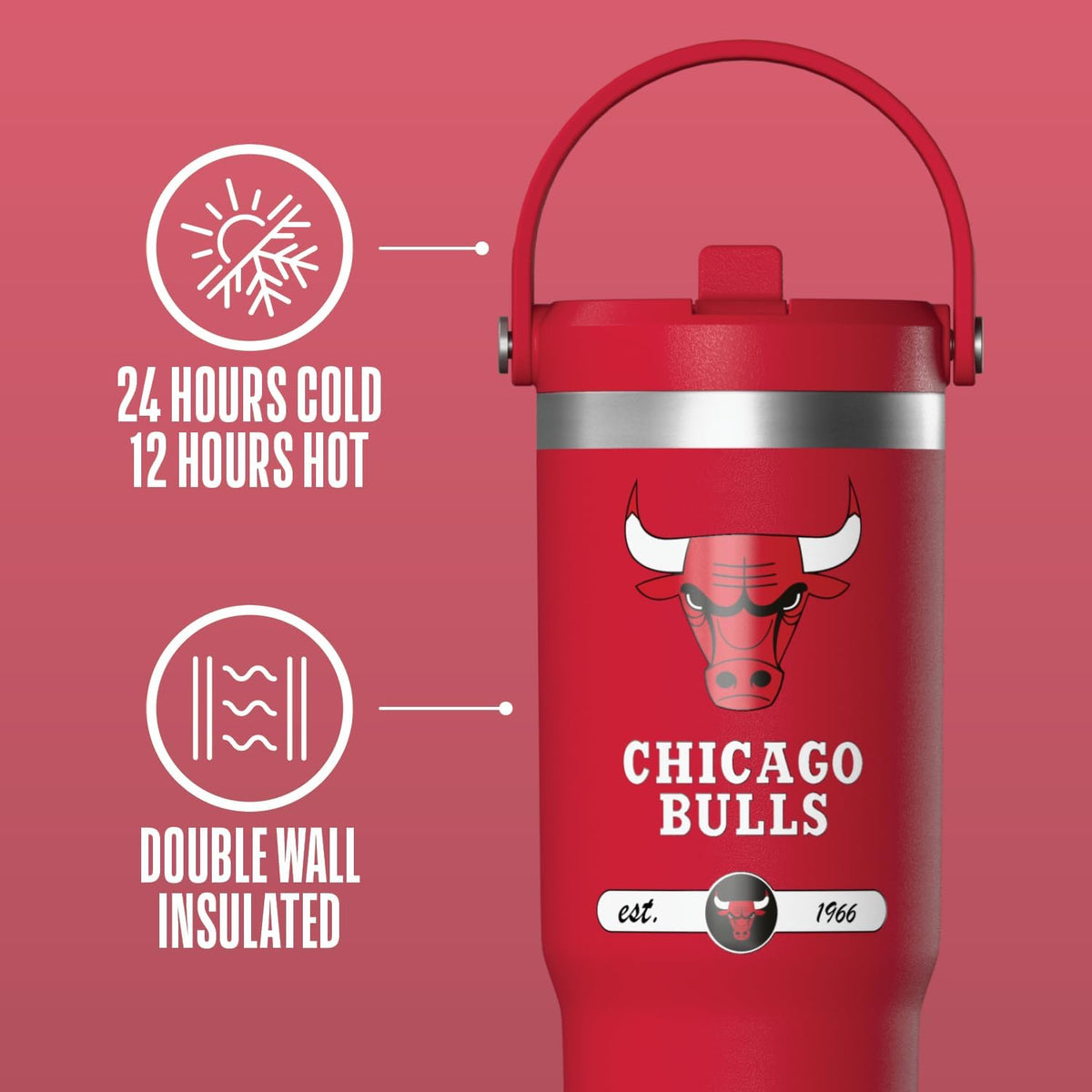 NBA Officially Licensed New Orleans Pelicans Nomad 32oz Insulated Stainless Steel Leakproof Travel Tumbler with Flexible Grip Handle, Straw Lid & Cupholder Friendly Design
