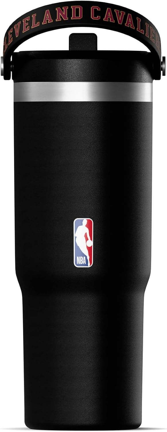 NBA Officially Licensed New Orleans Pelicans Nomad 32oz Insulated Stainless Steel Leakproof Travel Tumbler with Flexible Grip Handle, Straw Lid & Cupholder Friendly Design