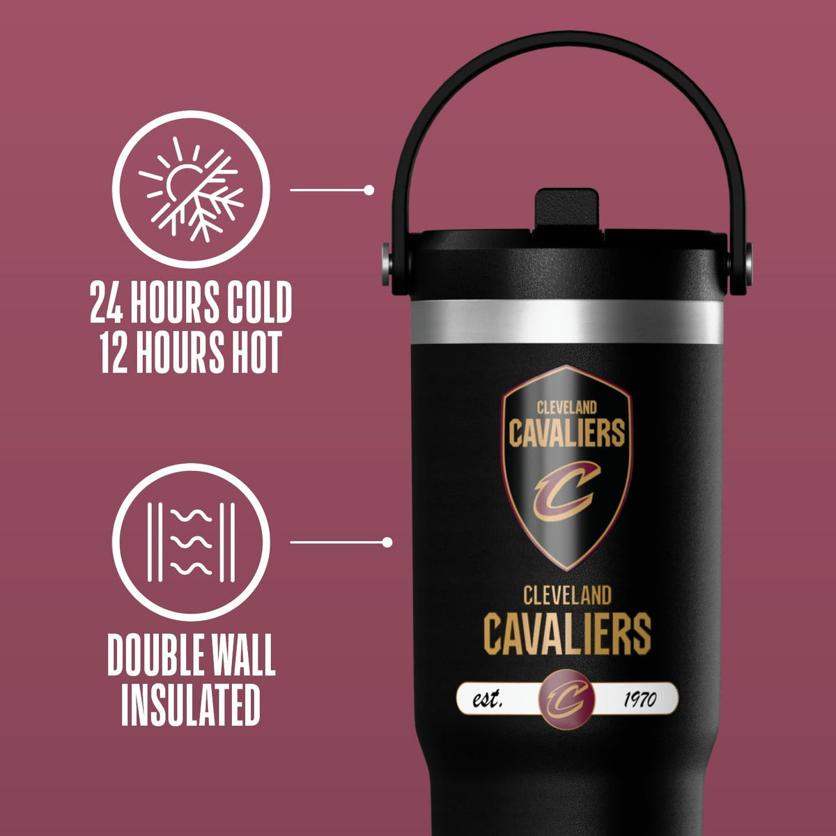 NBA Officially Licensed New Orleans Pelicans Nomad 32oz Insulated Stainless Steel Leakproof Travel Tumbler with Flexible Grip Handle, Straw Lid & Cupholder Friendly Design