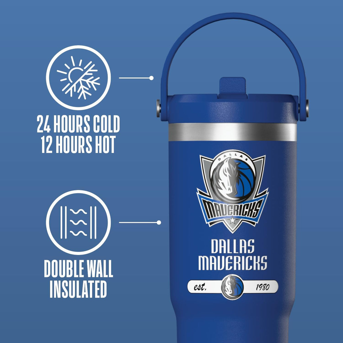 NBA Officially Licensed New Orleans Pelicans Nomad 32oz Insulated Stainless Steel Leakproof Travel Tumbler with Flexible Grip Handle, Straw Lid & Cupholder Friendly Design