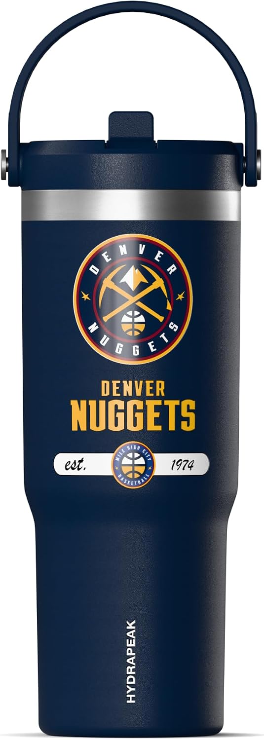 NBA Officially Licensed New Orleans Pelicans Nomad 32oz Insulated Stainless Steel Leakproof Travel Tumbler with Flexible Grip Handle, Straw Lid & Cupholder Friendly Design