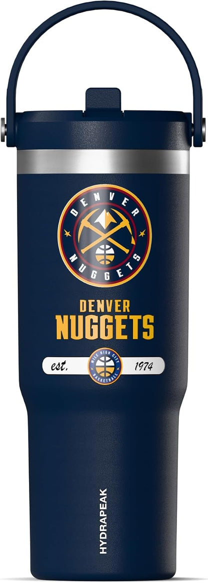 NBA Officially Licensed New Orleans Pelicans Nomad 32oz Insulated Stainless Steel Leakproof Travel Tumbler with Flexible Grip Handle, Straw Lid & Cupholder Friendly Design