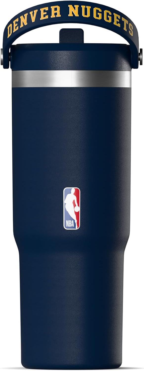 NBA Officially Licensed New Orleans Pelicans Nomad 32oz Insulated Stainless Steel Leakproof Travel Tumbler with Flexible Grip Handle, Straw Lid & Cupholder Friendly Design
