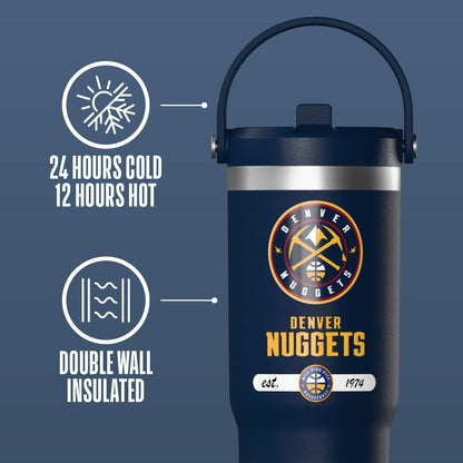 NBA Officially Licensed New Orleans Pelicans Nomad 32oz Insulated Stainless Steel Leakproof Travel Tumbler with Flexible Grip Handle, Straw Lid & Cupholder Friendly Design
