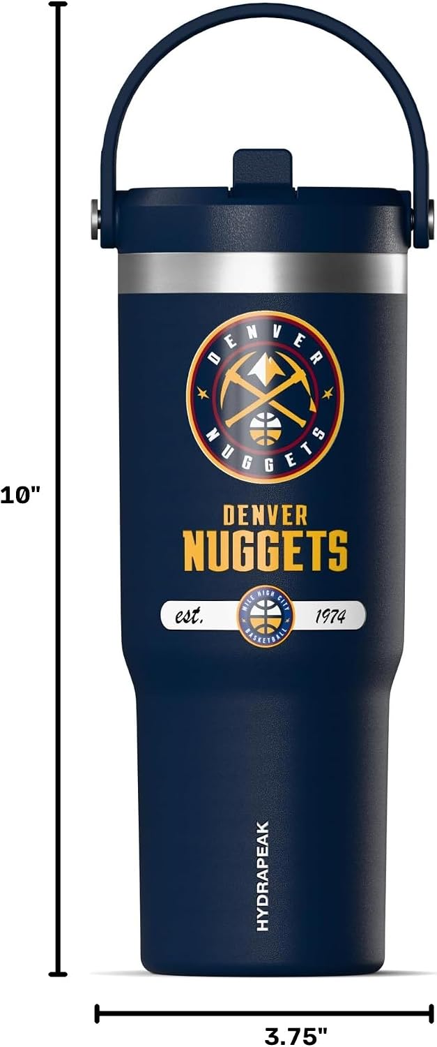 NBA Officially Licensed New Orleans Pelicans Nomad 32oz Insulated Stainless Steel Leakproof Travel Tumbler with Flexible Grip Handle, Straw Lid & Cupholder Friendly Design