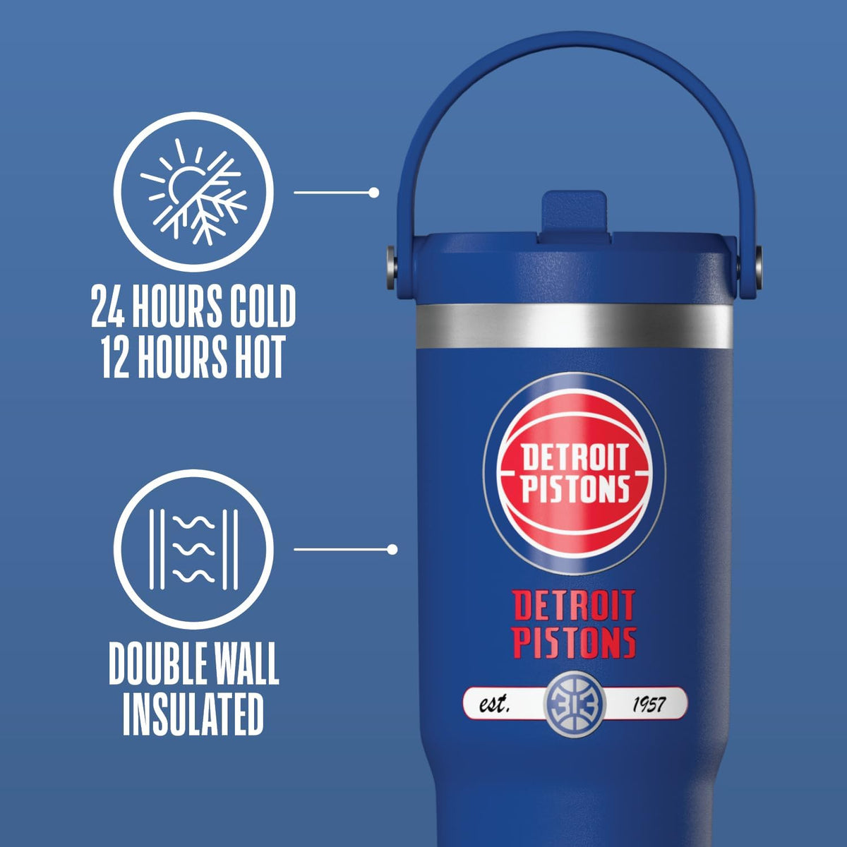 NBA Officially Licensed New Orleans Pelicans Nomad 32oz Insulated Stainless Steel Leakproof Travel Tumbler with Flexible Grip Handle, Straw Lid & Cupholder Friendly Design
