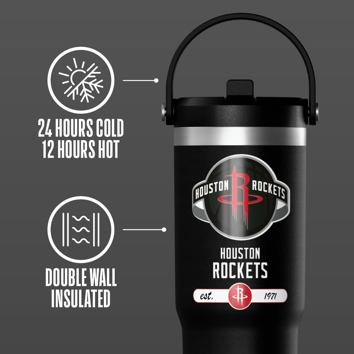NBA Officially Licensed New Orleans Pelicans Nomad 32oz Insulated Stainless Steel Leakproof Travel Tumbler with Flexible Grip Handle, Straw Lid & Cupholder Friendly Design