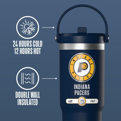 NBA Officially Licensed New Orleans Pelicans Nomad 32oz Insulated Stainless Steel Leakproof Travel Tumbler with Flexible Grip Handle, Straw Lid & Cupholder Friendly Design
