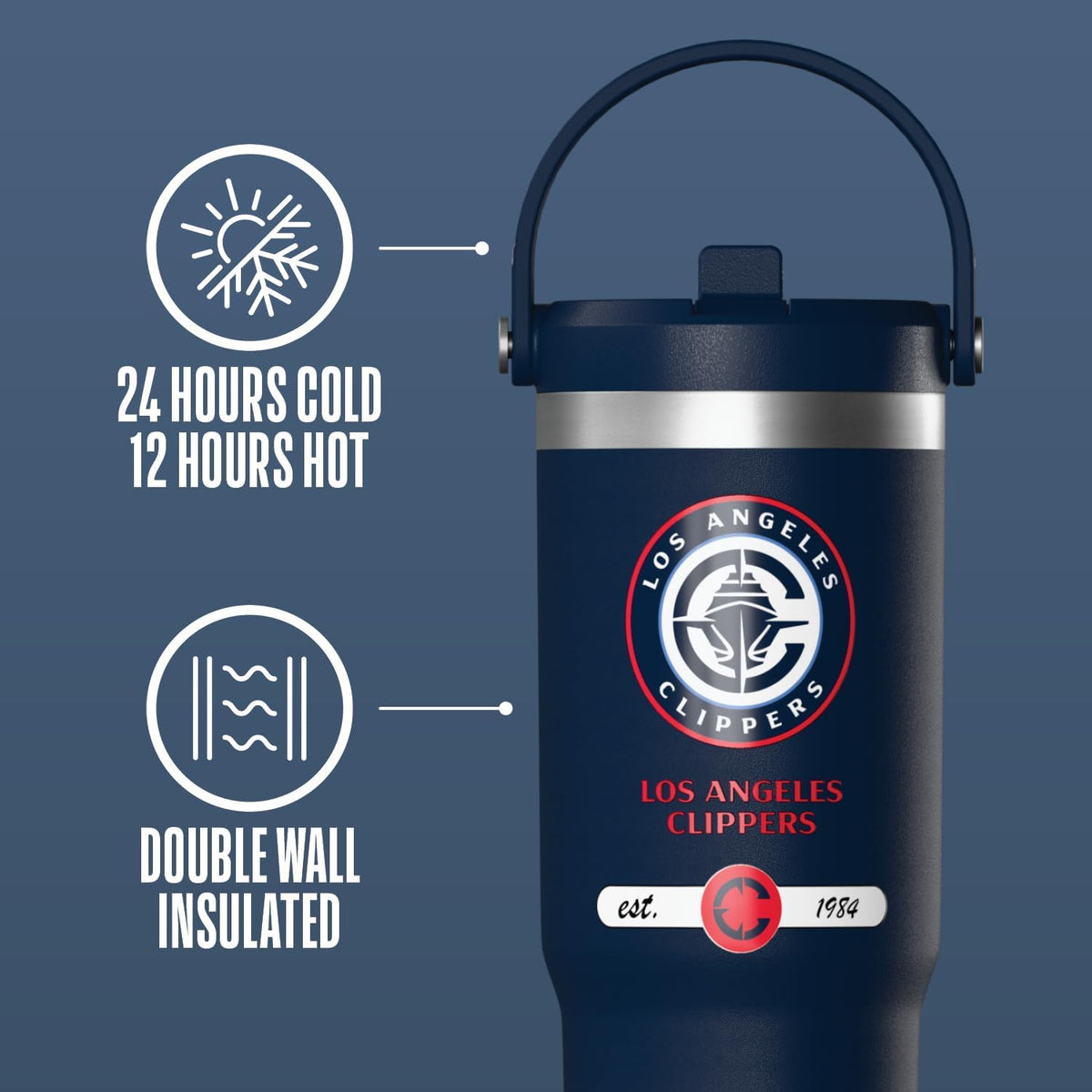 NBA Officially Licensed New Orleans Pelicans Nomad 32oz Insulated Stainless Steel Leakproof Travel Tumbler with Flexible Grip Handle, Straw Lid & Cupholder Friendly Design