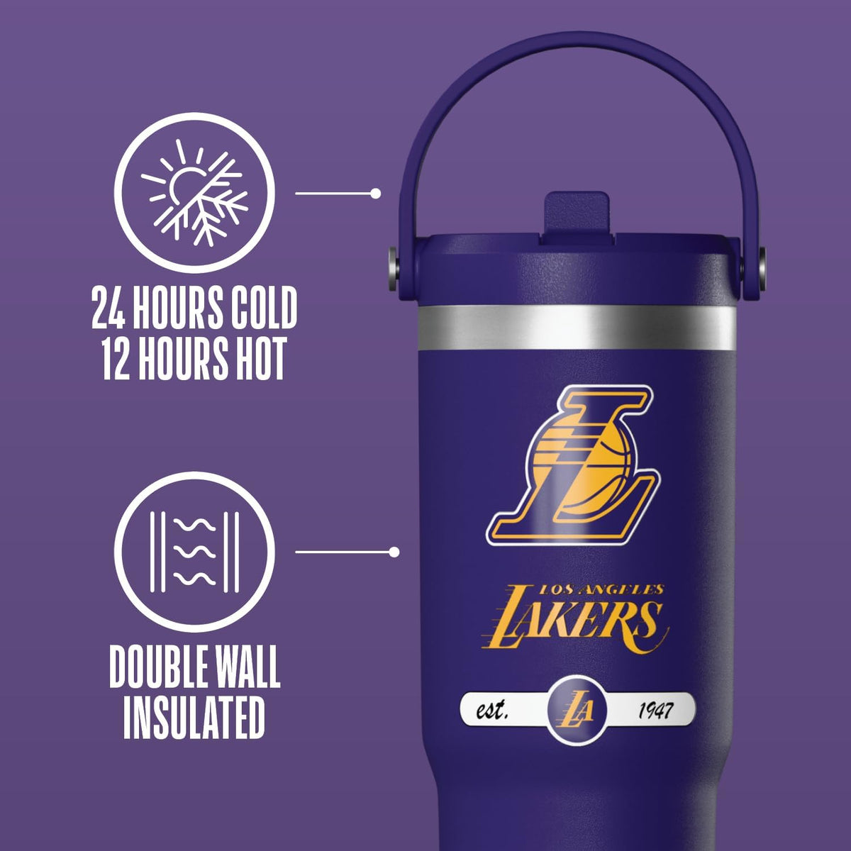 NBA Officially Licensed New Orleans Pelicans Nomad 32oz Insulated Stainless Steel Leakproof Travel Tumbler with Flexible Grip Handle, Straw Lid & Cupholder Friendly Design