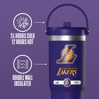 NBA Officially Licensed New Orleans Pelicans Nomad 32oz Insulated Stainless Steel Leakproof Travel Tumbler with Flexible Grip Handle, Straw Lid & Cupholder Friendly Design