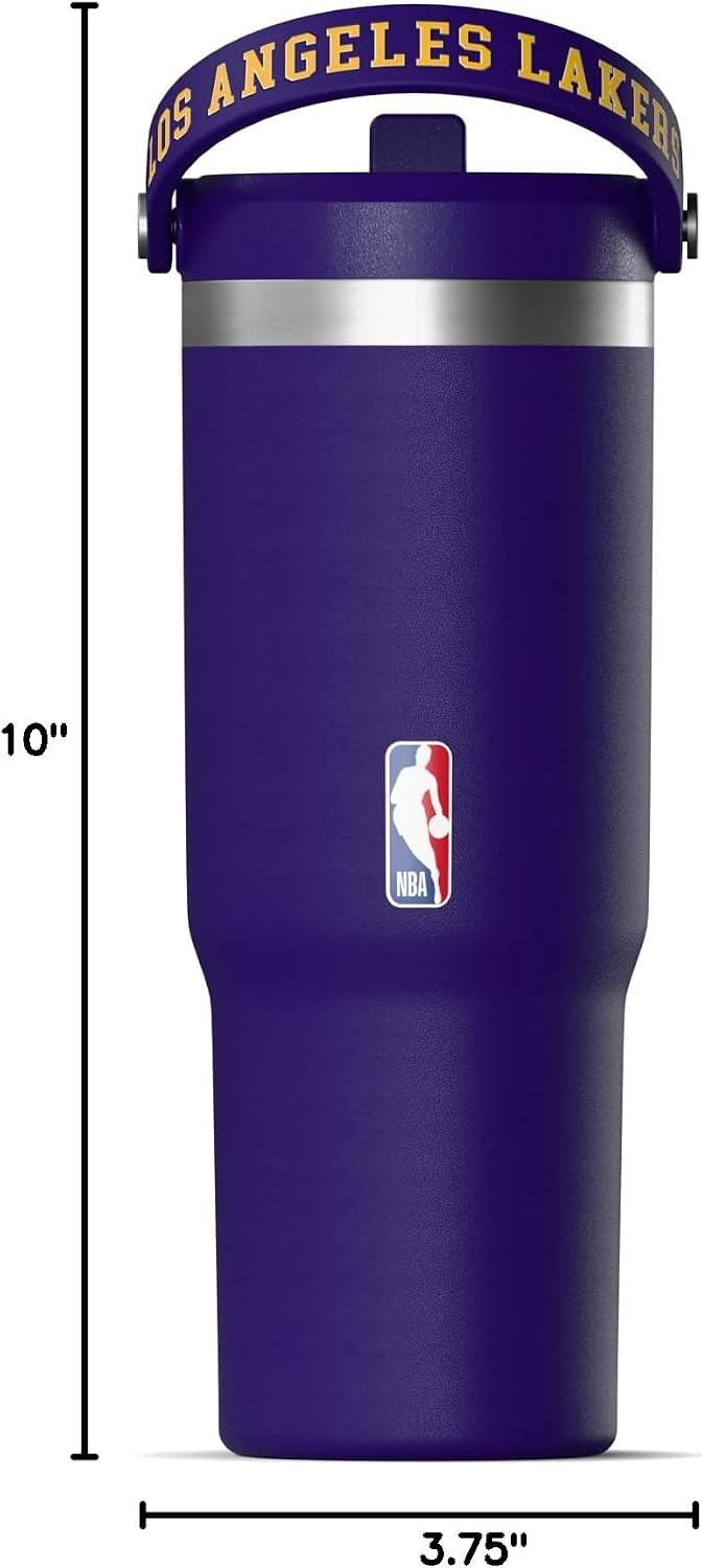 NBA Officially Licensed New Orleans Pelicans Nomad 32oz Insulated Stainless Steel Leakproof Travel Tumbler with Flexible Grip Handle, Straw Lid & Cupholder Friendly Design