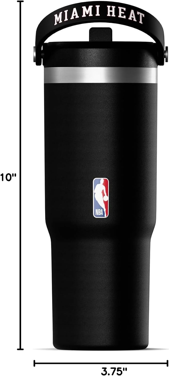 NBA Officially Licensed New Orleans Pelicans Nomad 32oz Insulated Stainless Steel Leakproof Travel Tumbler with Flexible Grip Handle, Straw Lid & Cupholder Friendly Design