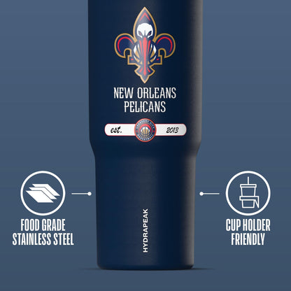 NBA Officially Licensed New Orleans Pelicans Nomad 32oz Insulated Stainless Steel Leakproof Travel Tumbler with Flexible Grip Handle, Straw Lid & Cupholder Friendly Design