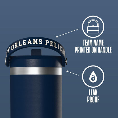 NBA Officially Licensed New Orleans Pelicans Nomad 32oz Insulated Stainless Steel Leakproof Travel Tumbler with Flexible Grip Handle, Straw Lid & Cupholder Friendly Design