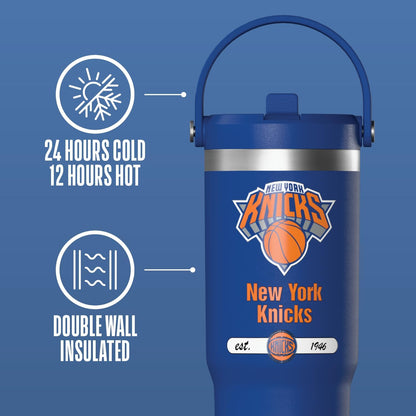 NBA Officially Licensed New Orleans Pelicans Nomad 32oz Insulated Stainless Steel Leakproof Travel Tumbler with Flexible Grip Handle, Straw Lid & Cupholder Friendly Design