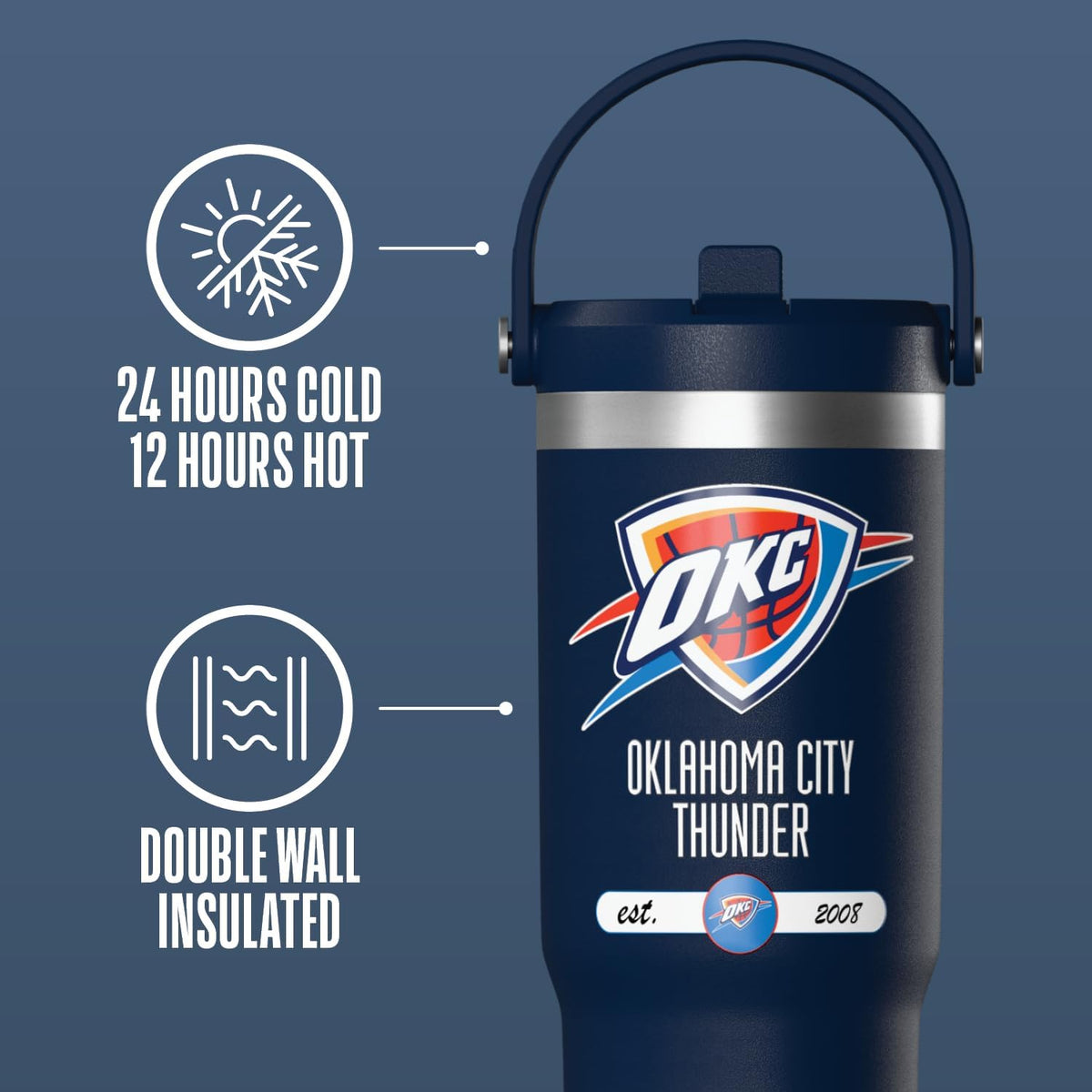 NBA Officially Licensed New Orleans Pelicans Nomad 32oz Insulated Stainless Steel Leakproof Travel Tumbler with Flexible Grip Handle, Straw Lid & Cupholder Friendly Design