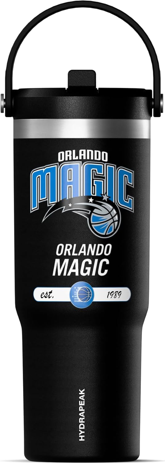 NBA Officially Licensed New Orleans Pelicans Nomad 32oz Insulated Stainless Steel Leakproof Travel Tumbler with Flexible Grip Handle, Straw Lid & Cupholder Friendly Design