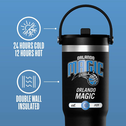 NBA Officially Licensed New Orleans Pelicans Nomad 32oz Insulated Stainless Steel Leakproof Travel Tumbler with Flexible Grip Handle, Straw Lid & Cupholder Friendly Design