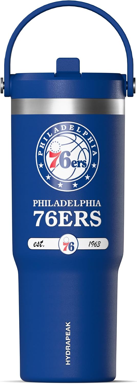 NBA Officially Licensed New Orleans Pelicans Nomad 32oz Insulated Stainless Steel Leakproof Travel Tumbler with Flexible Grip Handle, Straw Lid & Cupholder Friendly Design