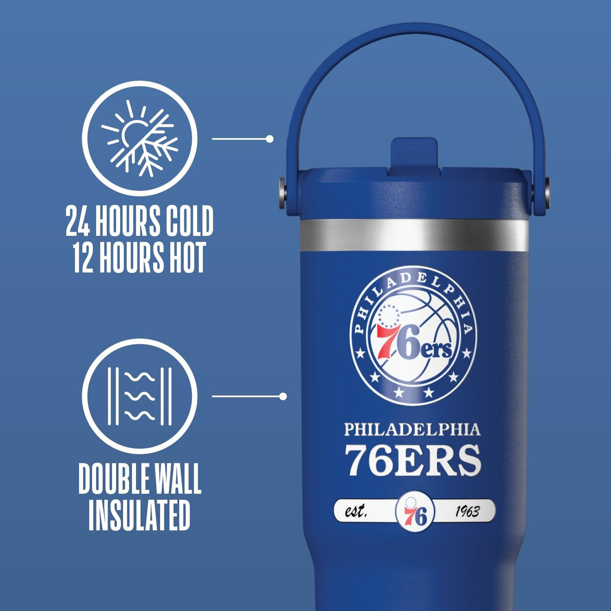 NBA Officially Licensed New Orleans Pelicans Nomad 32oz Insulated Stainless Steel Leakproof Travel Tumbler with Flexible Grip Handle, Straw Lid & Cupholder Friendly Design