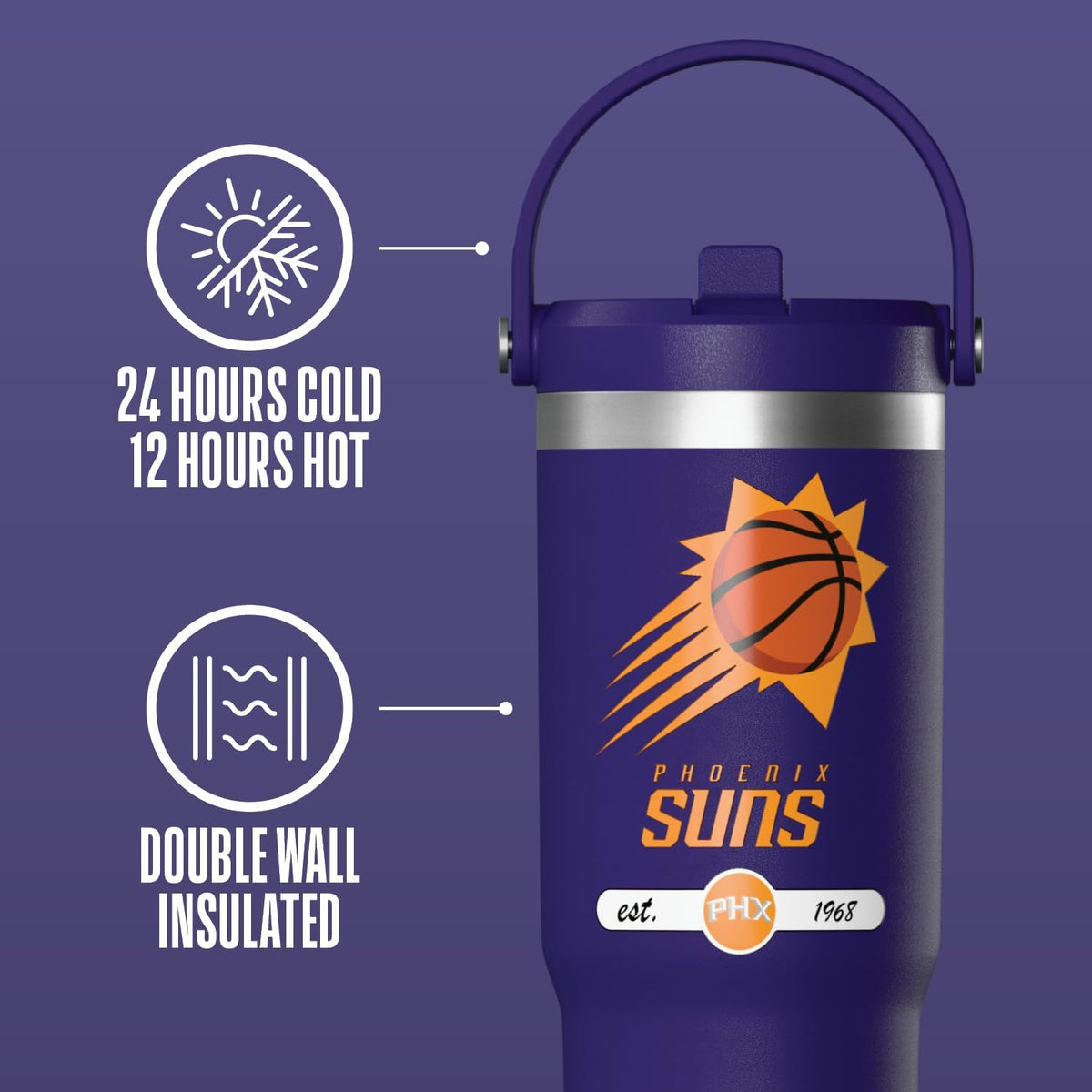 NBA Officially Licensed New Orleans Pelicans Nomad 32oz Insulated Stainless Steel Leakproof Travel Tumbler with Flexible Grip Handle, Straw Lid & Cupholder Friendly Design