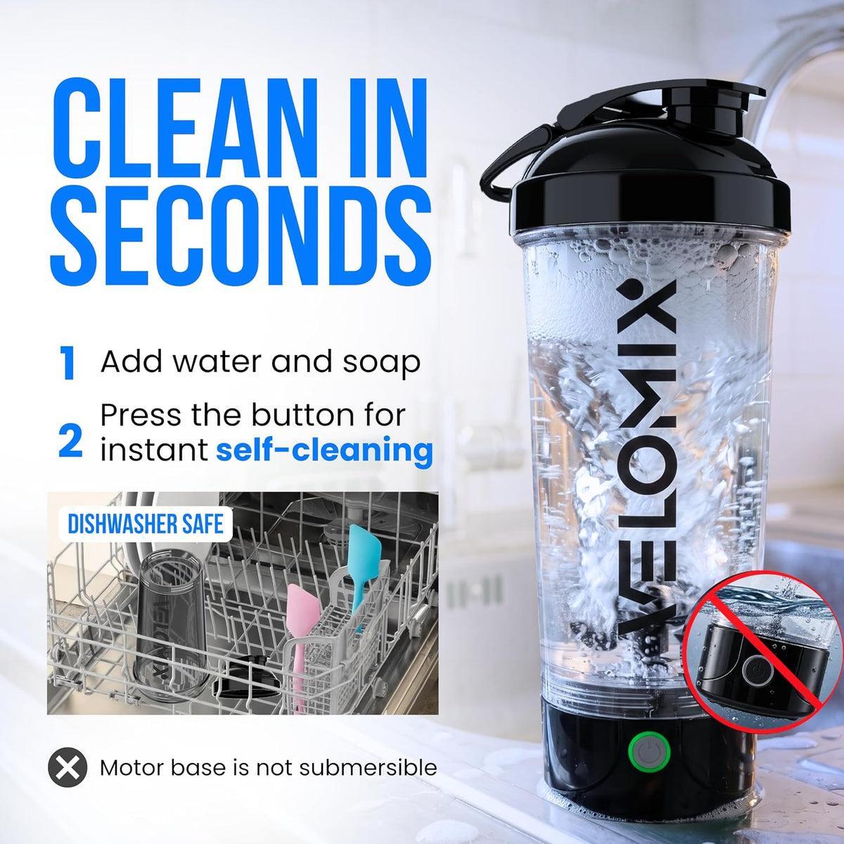 24oz Electric Protein Shaker Bottle for Protein Mixes, Transparent