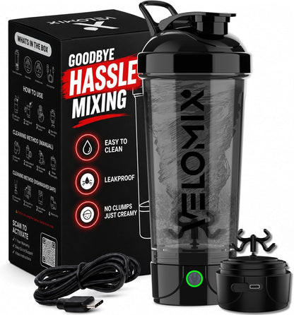 24oz Electric Protein Shaker Bottle for Protein Mixes, Transparent