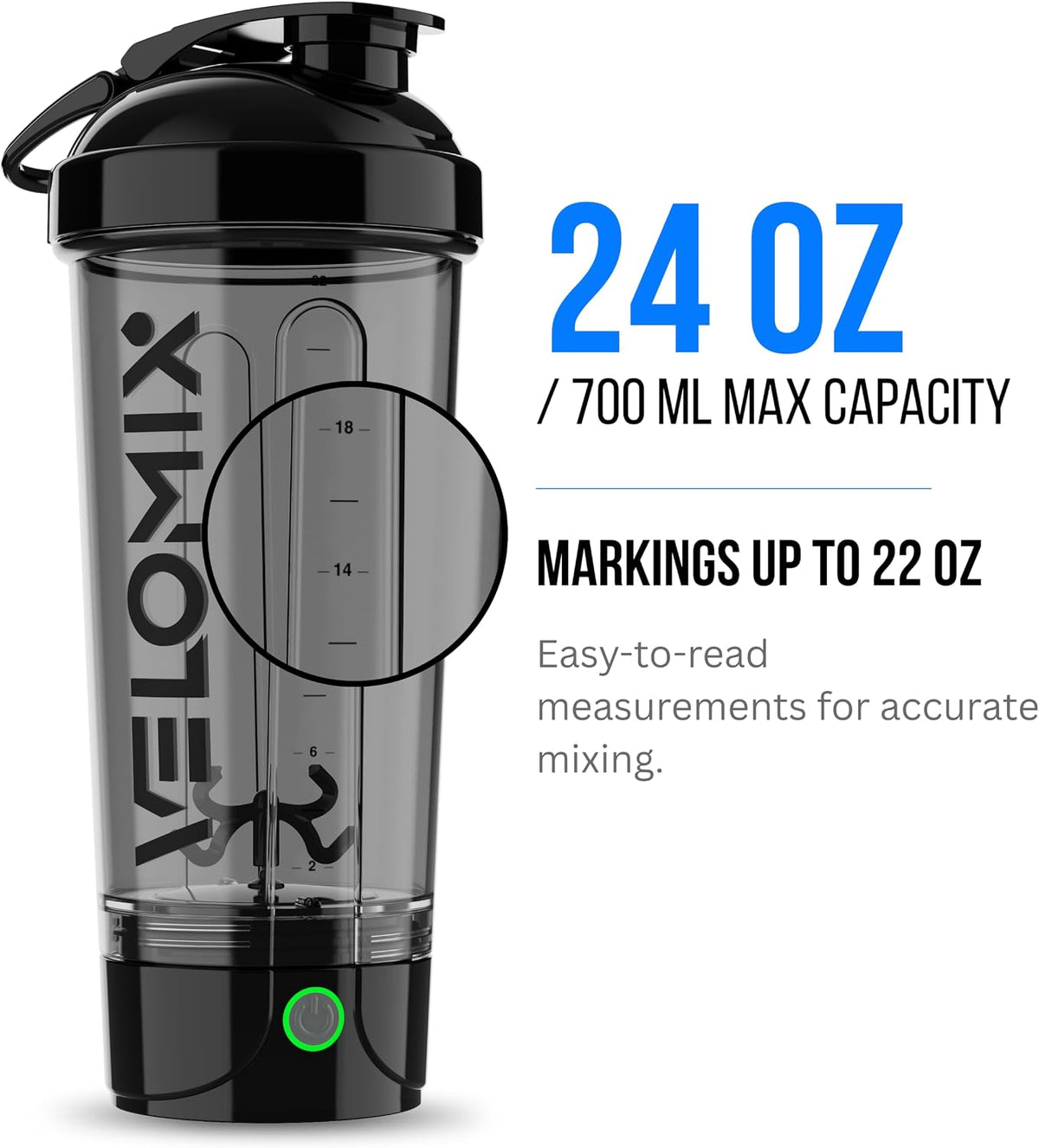24oz Electric Protein Shaker Bottle for Protein Mixes, Transparent