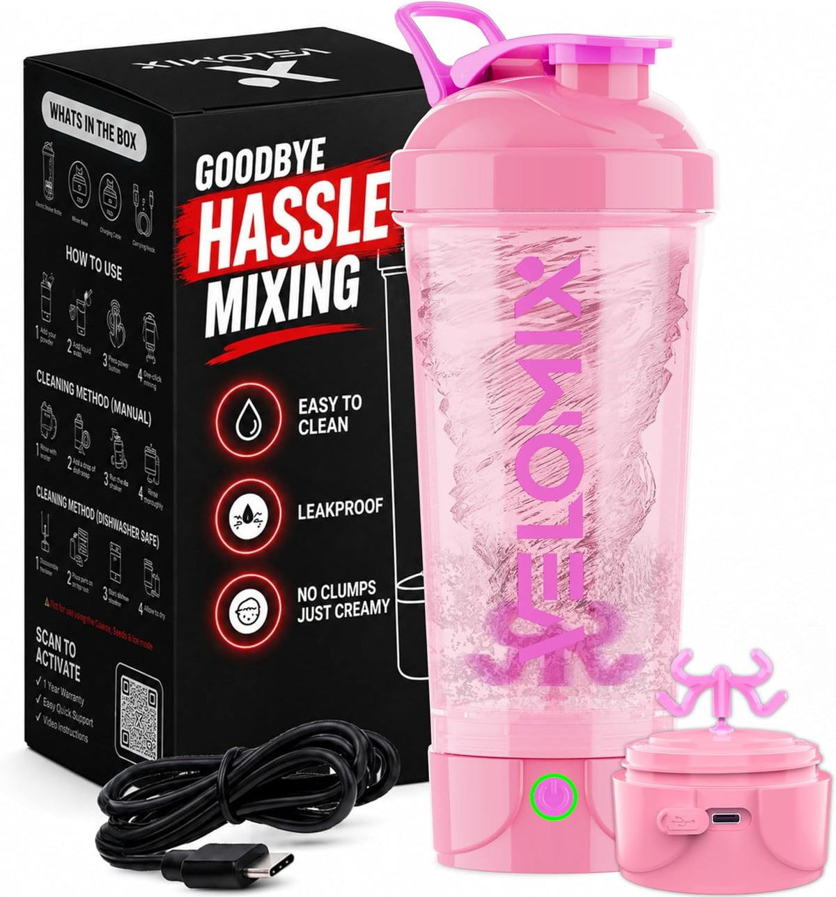 24oz Electric Protein Shaker Bottle for Protein Mixes, Transparent