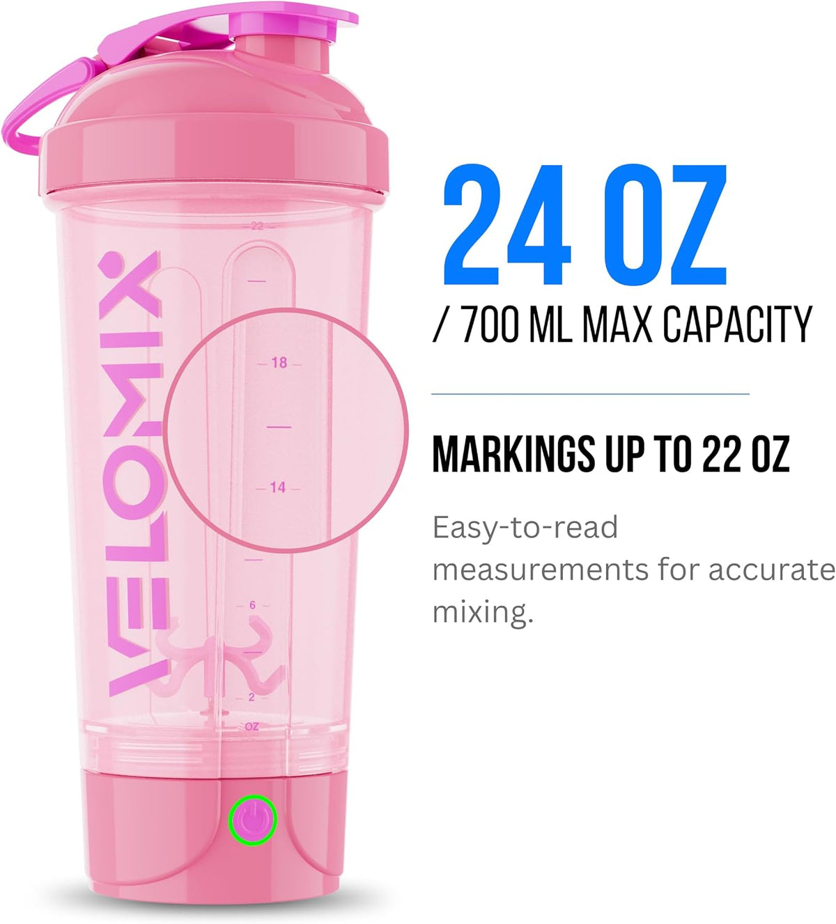 24oz Electric Protein Shaker Bottle for Protein Mixes, Transparent