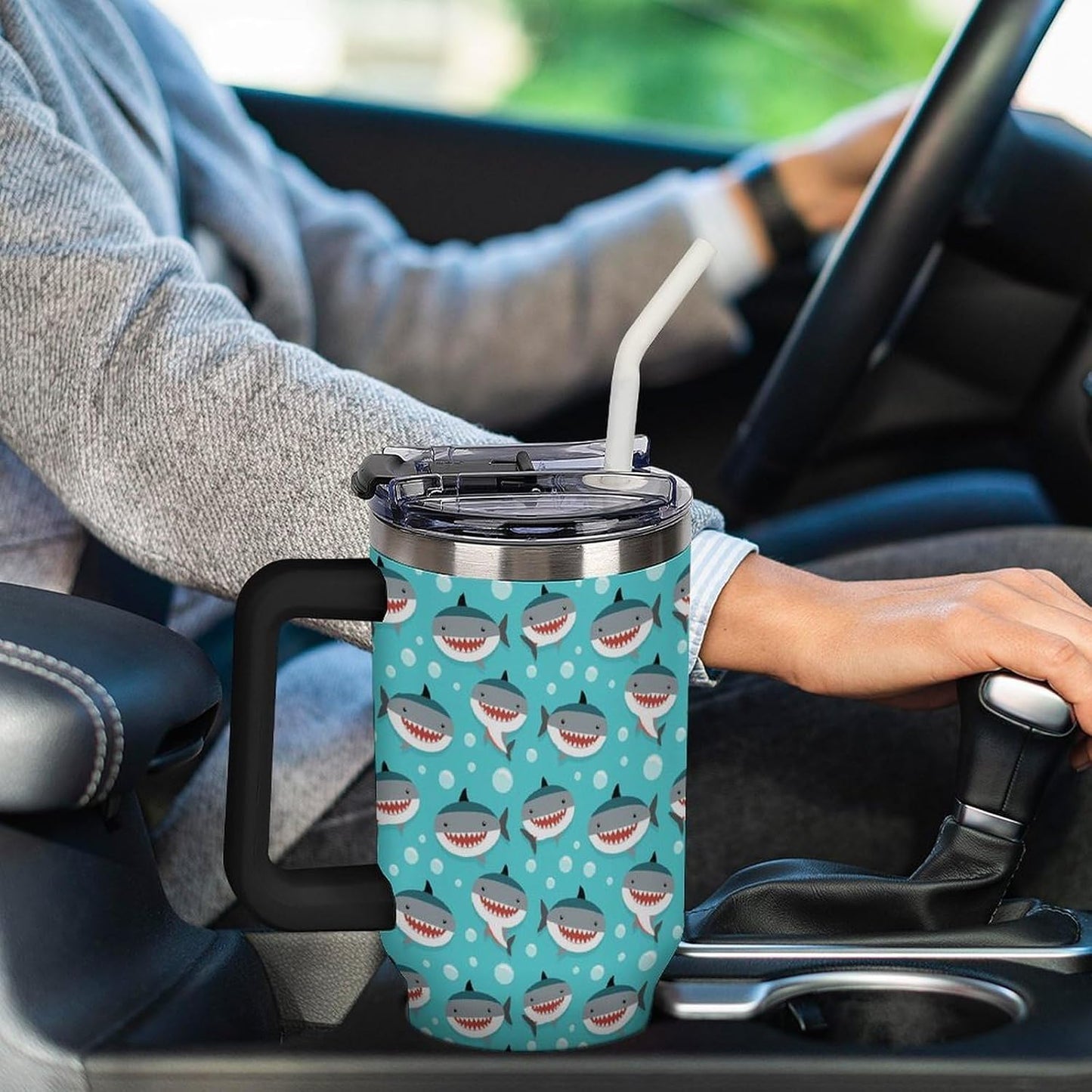 Leakproof Car Cup Vacuum Sealed With Lid For Office Crystal Clear Blue Water Ripple Print Drinkware Light Rose Red-style-5 - Colors G