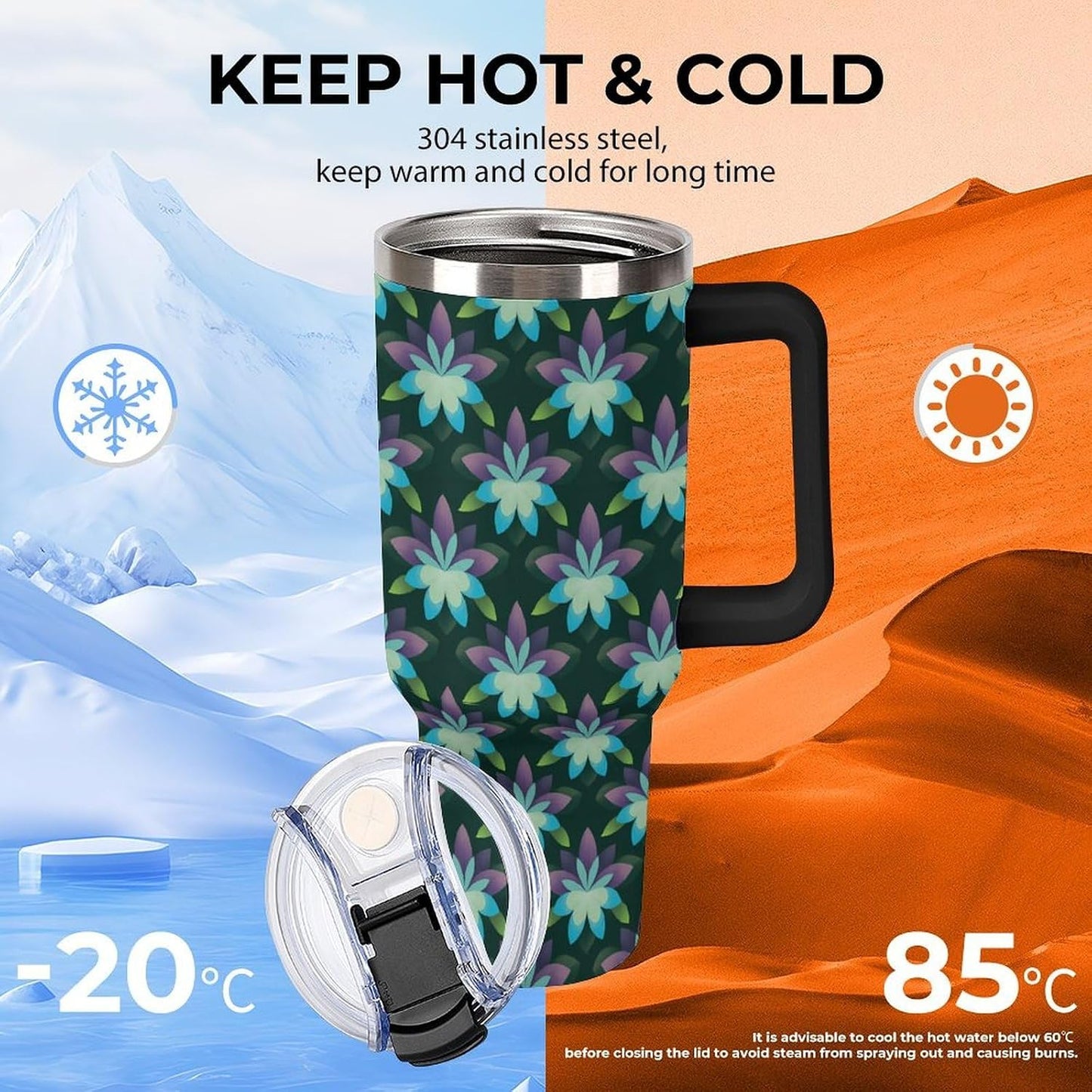Leakproof Car Cup Vacuum Sealed With Lid For Office Crystal Clear Blue Water Ripple Print Drinkware Light Rose Red-style-5 - Colors G