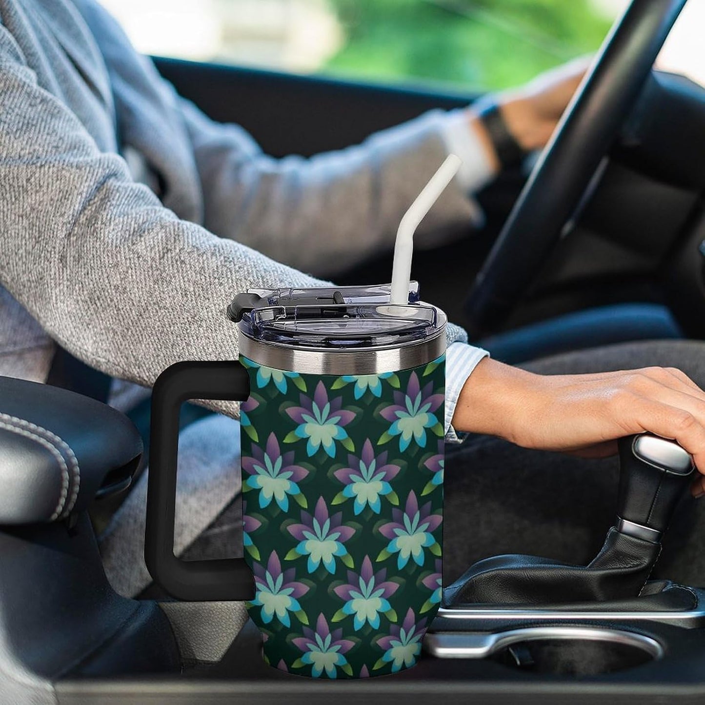 Leakproof Car Cup Vacuum Sealed With Lid For Office Crystal Clear Blue Water Ripple Print Drinkware Light Rose Red-style-5 - Colors G
