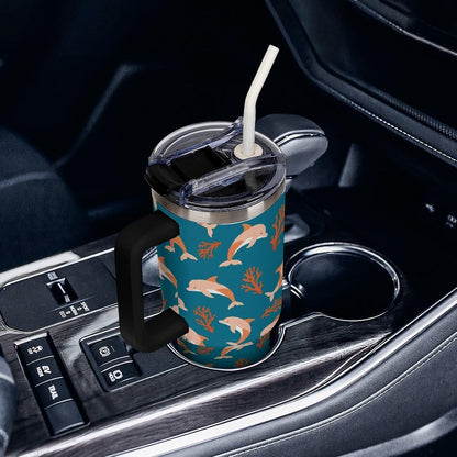 Leakproof Car Cup Vacuum Sealed With Lid For Office Crystal Clear Blue Water Ripple Print Drinkware Light Rose Red-style-5 - Colors G