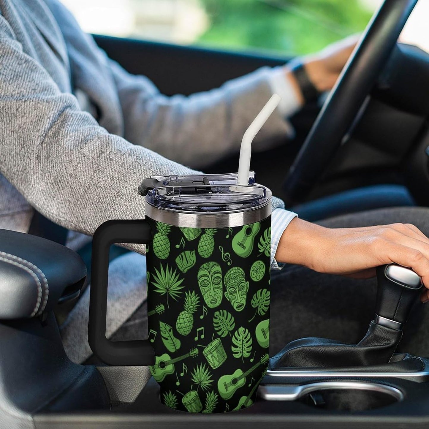 Leakproof Car Cup Vacuum Sealed With Lid For Office Crystal Clear Blue Water Ripple Print Drinkware Light Rose Red-style-5 - Colors G