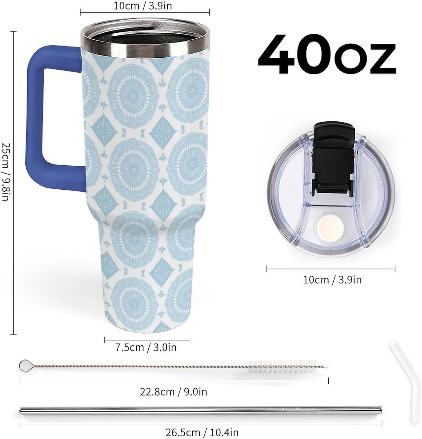 Leakproof Car Cup Vacuum Sealed With Lid For Office Crystal Clear Blue Water Ripple Print Drinkware Light Rose Red-style-5 - Colors G