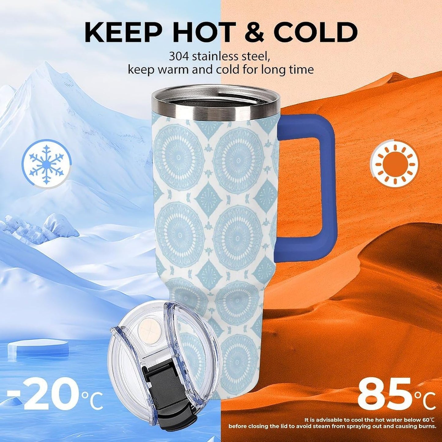 Leakproof Car Cup Vacuum Sealed With Lid For Office Crystal Clear Blue Water Ripple Print Drinkware Light Rose Red-style-5 - Colors G