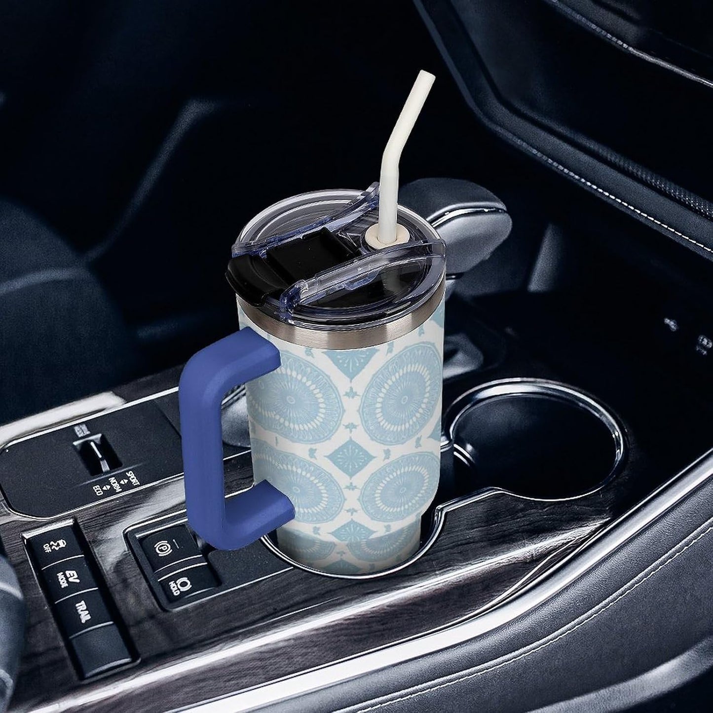 Leakproof Car Cup Vacuum Sealed With Lid For Office Crystal Clear Blue Water Ripple Print Drinkware Light Rose Red-style-5 - Colors G