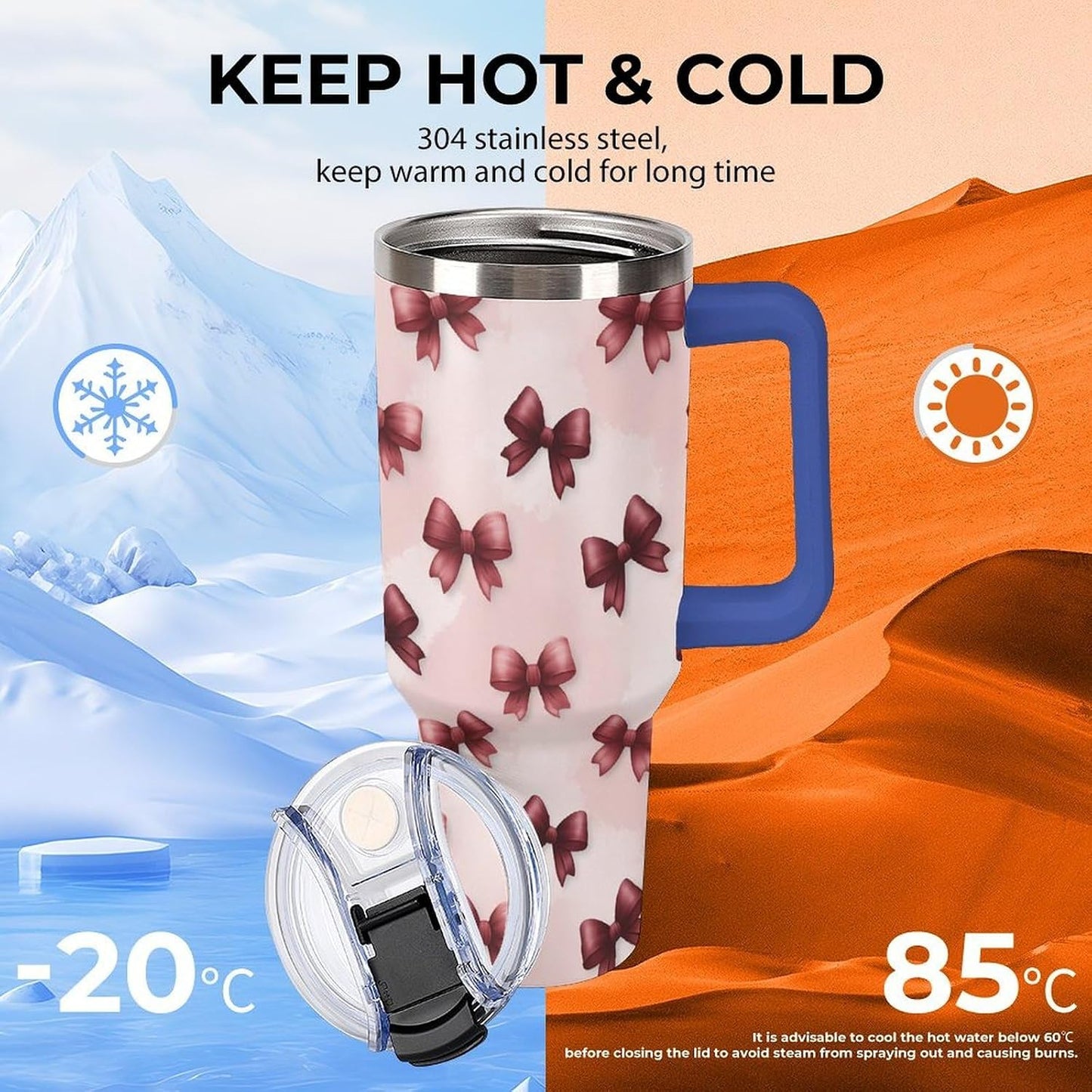 Leakproof Car Cup Vacuum Sealed With Lid For Office Crystal Clear Blue Water Ripple Print Drinkware Light Rose Red-style-5 - Colors G