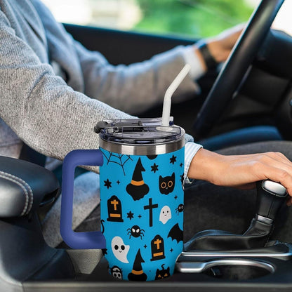 Leakproof Car Cup Vacuum Sealed With Lid For Office Crystal Clear Blue Water Ripple Print Drinkware Light Rose Red-style-5 - Colors G
