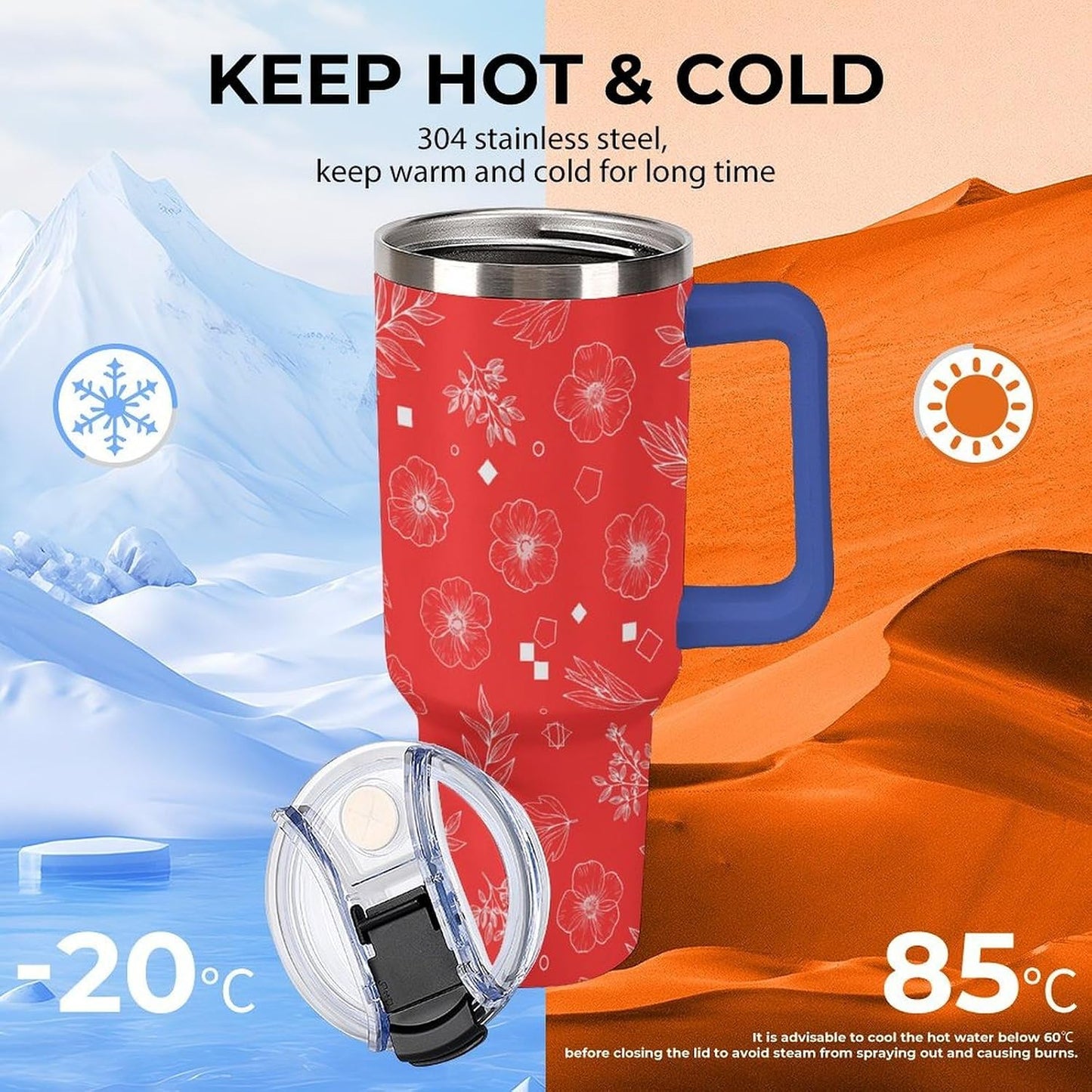Leakproof Car Cup Vacuum Sealed With Lid For Office Crystal Clear Blue Water Ripple Print Drinkware Light Rose Red-style-5 - Colors G