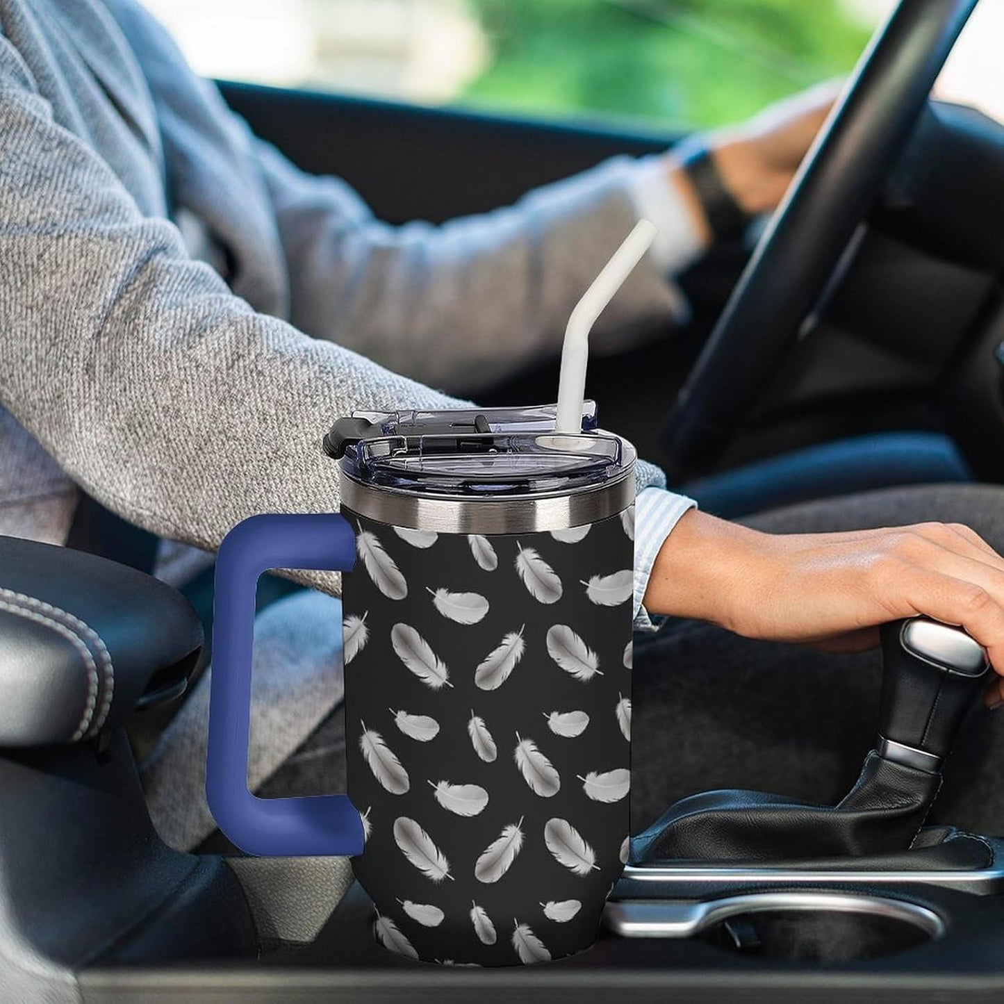 Leakproof Car Cup Vacuum Sealed With Lid For Office Crystal Clear Blue Water Ripple Print Drinkware Light Rose Red-style-5 - Colors G