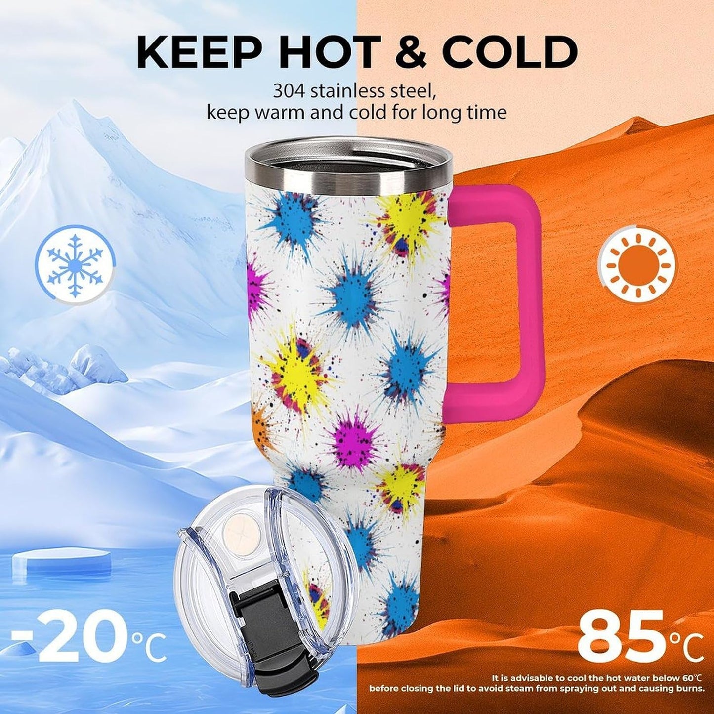 Leakproof Car Cup Vacuum Sealed With Lid For Office Crystal Clear Blue Water Ripple Print Drinkware Light Rose Red-style-5 - Colors G