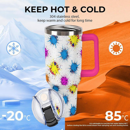 Leakproof Car Cup Vacuum Sealed With Lid For Office Crystal Clear Blue Water Ripple Print Drinkware Light Rose Red-style-5 - Colors G