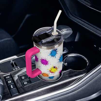 Leakproof Car Cup Vacuum Sealed With Lid For Office Crystal Clear Blue Water Ripple Print Drinkware Light Rose Red-style-5 - Colors G